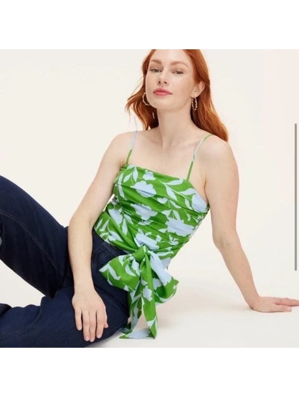 Kate Spade X Target NWT Classic Rose Ruched Linen Floral Tank Top Green/White M